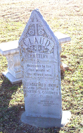 Claud Cemetery dedication marker